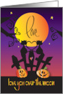 Halloween for Husband Two Heart Tailed Cats Love You Over the Moon card