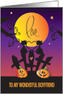 Halloween for Boyfriend with Two Black Cat Silhouettes on Fence card
