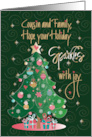 Christmas for Cousin and Family Decorated Sparkling Christmas Tree card