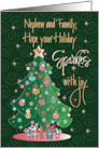 Christmas for Nephew and Family Sparkling Decorated Christmas Tree card