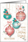 Hand Lettered Christmas for Niece and Husband Decorated Ornaments card