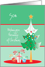 Christmas for Son, Decorated Tree with Gifts Below card
