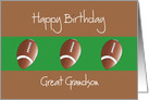 Birthday for Great Grandson, Trio of Footballs on Brown and Green card