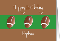 Birthday for Nephew, Trio of Footballs on Brown and Green card