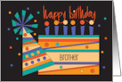 Hand Lettered Birthday Brother Colorful Birthday Cake and Party Hat card