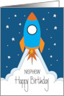 Hand Lettered Birthday for Nephew Blue and Orange Rocket Ship card