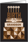 Hand Lettered Birthday for Grandson, Stacked Brown Birthday Cake card