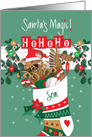 Santa’s Magic for Son’s Christmas, Bear in Santa Hat in Stocking card
