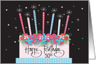 Hand Lettered Birthday for 50 Year Old, Floral Cake & Flaring Candles card