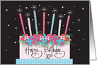 Birthday 30 Year Old, Floral Frosted Cake & Flared Patterned Candles card