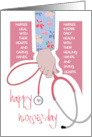 Hand Lettered Nurses Day 2024 Nurse Holding Stethoscope in Scrubs card