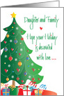 Christmas for Daughter and Family, Decorated Tree and Gifts card
