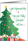 Christmas for Great Nephew and Wife Decorated Tree and Gifts card