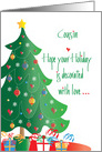 Christmas Decorated with Love for Cousin, Tree and Ornaments card