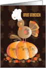 Hand Lettered 1st Thanksgiving for Great Grandson Turkey in Chef’s Hat card