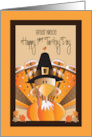 Hand Lettered First Thanksgiving for Great Niece Turkey in Pilgrim Hat card