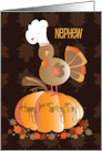 Hand Lettered First Thanksgiving for Nephew Turkey on Pumpkin in Hat card