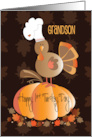 Hand Lettered First Thanksgiving for Grandson Turkey in Chef’s Hat card