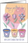 Hand Lettered Happy Mother’s Day from Son Flowers and Flower Pots card