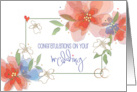 Hand Lettered Floral Wedding Congratulations with Rings and Hearts card