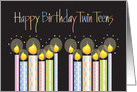 Birthday for Twin Girl Teens, Colorful Patterned Candles card