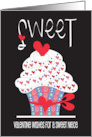 Hand Lettered Sweet Cupcake Valentine for Niece with Red Hearts card