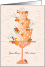 Hand Lettered Thanksgiving Wedding Cake Fall Leaves and Custom Names card