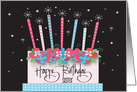 Birthday for Sister, Bright Floral Birthday Cake & Twinkling Candles card