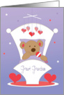 First Valentine’s Day for Great Grandson Bear in Cradle with Hearts card