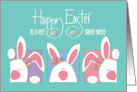 Easter for Niece Three White Bunnies Peeking for Hidden Eggs card