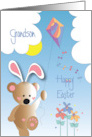 Hand Lettered Easter for Grandson Bear in Bunny Ears Flying Kite card