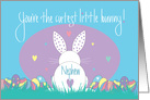 1st Easter for Nephew, Cutest Little Bunny with Hearts and Eggs card