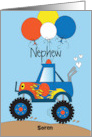 Monster Truck and Balloon Birthday for Nephew with Custom Name card