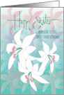 Easter for Great Grandma with Three White Easter Lilies on Teal card