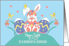 Easter for Grandson Bunny in Eggshell with Bird, Eggs and Flowers card