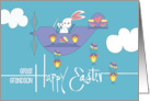 Easter for Great Grandson with Bunny in Plane and Parachuting Chicks card