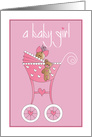 New Baby Girl Congratulations, African American Baby in Pink Stroller card