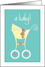 Hand Lettered New Baby with Yellow Stroller and Teddy Bear card