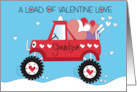 Hand Lettered Valentine for Grandson Red Monster Truck with Hearts card