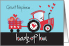 Hand Lettered Valentine for Great Nephew Loads of Love Red Tractor card