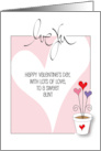 Love You Hand Lettered Valentine for Aunt with Valentine Flower Pot card