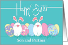 Hand Lettered Easter for Son and Partner with Egg and Bunny Line Up card