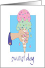 Hand Lettered Sweetest Day Hand Holding Pink and Green Ice Cream Cone card