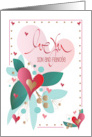 Hand Lettered Valentine for Son and Fiance with Red Heart Flower card