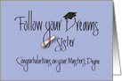 Graduation for Sister for Master’s Degree, with Diploma and Hat card