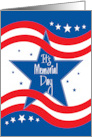 Hand Lettered Business Memorial Day, Blue Star, Red Wavy Stripes card