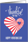 Hand Lettered Veterans Day Thankful for You U.S. Patriotic Flag Heart card