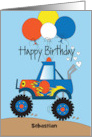 Hand Lettered Birthday Monster Truck and Balloons with Custom Name card