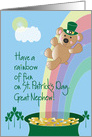 St. Patrick’s Day for Great Nephew, Bear Sliding Down Rainbow card