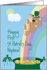 First St. Patrick’s Day for Nephew, Bear on Rainbow card